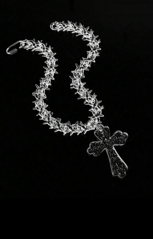 Barbed wire chain with a cross finish