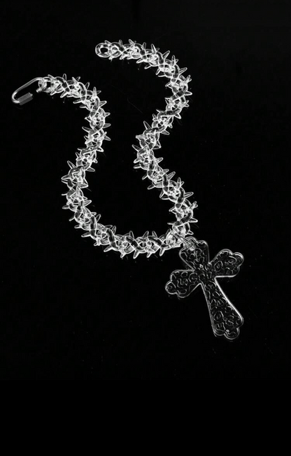 Barbed wire chain with a cross finish 